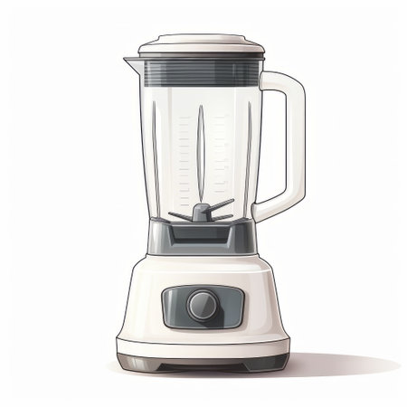 a charming illustration of a blender, shaped like a blender, with realistic usage of light and color. the artwork by frank xavier leyendecker showcases charming character illustrations in a clean and streamlined colored cartoon style. the urban energy is depicted through a mix of dark and white tones, creating a visually appealing image. ai generatedの素材