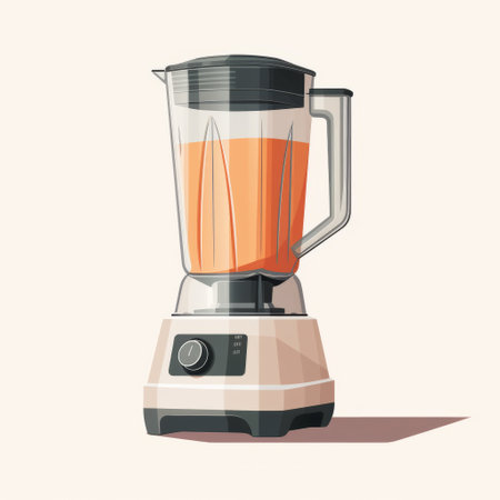 a vector illustration of a blender with orange juice, featuring subtle color variations in warm tones. the illustration showcases a combination of light gray and dark crimson, giving it a traditional craftsmanship feel. the image depicts the pouring of orange juice, incorporating vintage imagery to convey a sense of speed and motion. ai generatedの素材