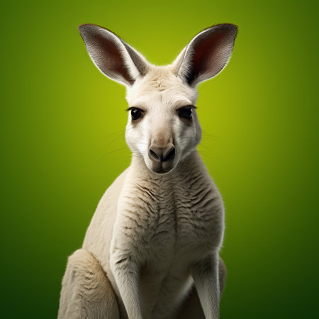 an isolated kangaroo from australia is captured in this photo, featuring a transparent background. the lensbaby effect adds a unique style to the image, while the dark white and light green colors create a hyperrealistic composition. with a humorous tone, the photo showcases a saturated color field and softbox lighting, resulting in a symmetrical asymmetry. ai generatedの素材