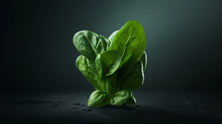 a leafy green plant, in the style of hyperrealism and photorealism, is showcased against a dark background. this advertising-inspired, uhd image captivates with its explosive pigmentation. the contrasting dark gray and teal hues create a visually striking composition. softbox lighting adds depth and dimension, while fragmented advertising elements add an intriguing touch. ai generatedの素材
