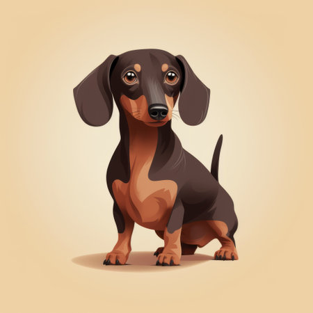 a cartoon dachshund, depicted in a vector illustration style reminiscent of jeremy lipking's work. this fine and detailed artwork showcases emotive use of light and shadow, with a delicate shading technique. the dachshund is portrayed in light black and brown tones, giving it a rounded and charming appearance. ai generatedの素材
