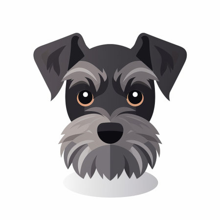 cartoon schnauzer animal with a nose up doodle cartoon illustration, in the style of pierce brosnan. this dark gray and black schnauzer features flat areas of color, elegant and emotive faces, and a wide-angle lens effect with a soft-focus. the portrait miniatures capture the charm and character of this adorable schnauzer. ai generatedの素材