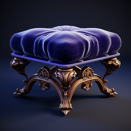 the golden ottoman 3d model by stefano showcases a realistic and detailed rendering in the style of dark sky-blue and violet. inspired by victorian gothic aesthetics, this piece features soft focal points and high contrast lighting reminiscent of edward poynter's works. the use of liquid light emulsion adds a touch of elegance to this stunning creation. ai generatedの素材