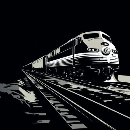 the side silhouette of a train is depicted in this flat, black and white illustration. against a solid black background, the train is outlined using minimal lines, creating a distinct and striking image. with no shading or gradients, the pure black and white contrasts emphasize the shape of the train. ai generatedの素材