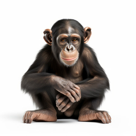 a 3d cute chimpanzee is depicted in this isolated photo on a white background. the image showcases the artistic style of zena holloway and august sander, with a resolution of 8k and uhd quality. the use of foreshortening techniques adds depth to the composition, while the satirical commentary reflects the influence of joseph beuys. ai generatedの素材
