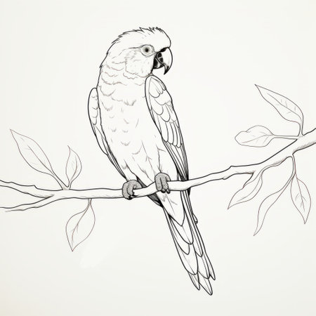 a realistic parrot depicted in a one-line drawing style. the figure outline is created using a single continuous line, resulting in a simple and minimalistic black line drawing on a clean white background. ai generatedの素材