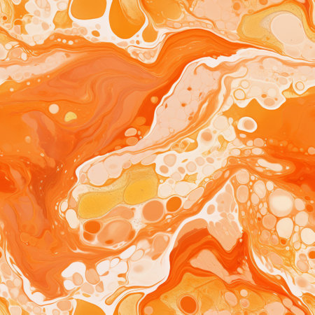 a vibrant abstract artwork featuring orange, white, and yellow inks with mesmerizing swirls. this visually captivating piece is created in the style of fluid formations, resembling a wallpaper or gemstone. the digitally enhanced monochromatic paintings showcase watercolor-like washes on a uniquely shaped canvas. ai generatedの素材