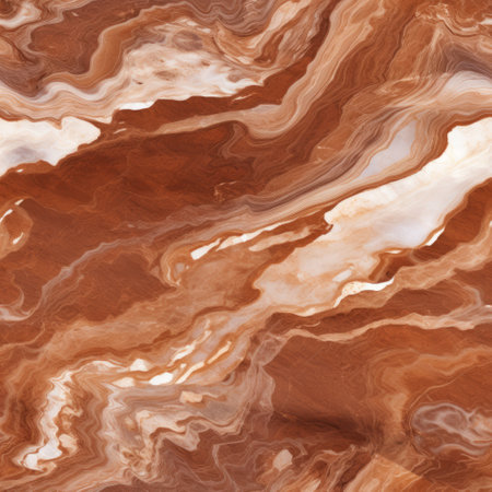 the photo showcases a stunning brown marble surface with a unique fluid impressionism style. the surface is devoid of any discernible pattern, featuring light red and white hues. the overall aesthetic is futuristic and organic, resembling a textured canvas with fluid and flowing lines. the mesmerizing colorscapes evoke a sense of desertwave. ai generatedの素材