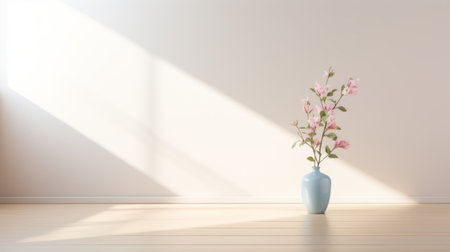 a sweet pea flower stands gracefully in the center of an empty room. this captivating photo captures the essence of abstract minimalism, with its clean lines and simplicity. the image is in high resolution, perfect for those who appreciate the beauty of minimalistic art. ai generatedの素材