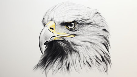 an eagle head drawing on a drawing paper, showcasing a realistic and hyper-detailed rendering. this stunning artwork captures the essence of the majestic bird with its intricate details and lifelike portrayal. created using aluminum and boasting an impressive 8k resolution, this hyper-realistic animal illustration is a testament to the skill and talent of the hard edge painter. the dark white and light gray tones addの素材