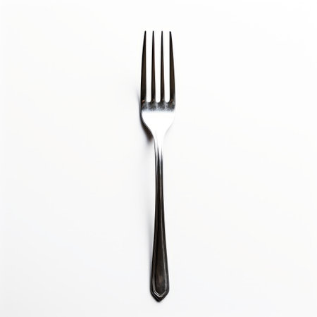 a large fork crook, in the style of cross-processing processed, is isolated on a white background. the photo has a matte finish with light black and silver tones, reminiscent of the bechers typologies. it is a tabletop photography piece with a shiny, glossy appearance, giving it a simplistic cartoon-like quality. ai generatedの素材