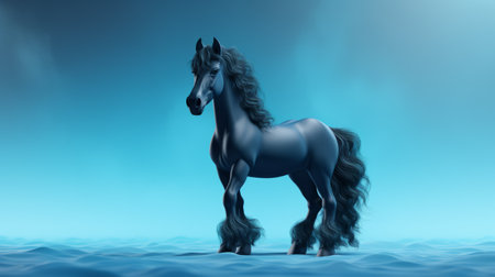 a cute east friesian sheep, made of smooth rubber material, is depicted in this studio ghibli-inspired image. the photo features a tilt shift photography effect, adding a unique perspective. ambient occlusion enhances the sheep's details, while the bright baby cyan background adds a vibrant touch. ai generatedの素材