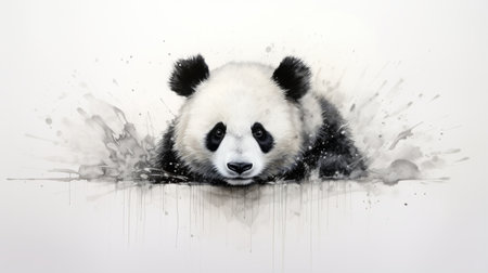 an elegant panda is depicted in this hyperrealistic watercolor painting, inspired by street art. the artwork showcases intricate details of the panda's features, capturing its strong facial expression. with a disintegrated effect and drip painting technique, this 8k resolution piece beautifully portrays the wildlife in a minimal retouched manner. ai generatedの素材