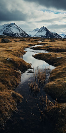 a swamp in iceland with a minimalist typography and a symmetrical arrangement. the photo captures the gothic horror grandeur of the scene, reminiscent of the fantastic mr. fox-esque style. the image features tea cups placed in a symmetrical arrangement, creating a visually appealing composition. the tamron 17-50mm f/2.8 xr di ii vc 24mm f/2.8 di iii osd m1:2 lens was used to capture this stunningの素材