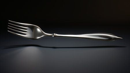 metal fork on a dark grey background, showcasing meticulous realism in this 32k uhd photograph. created using zbrush and incorporating traditional japanese artistic techniques, this image captures the essence of absinthe culture. the highly polished surfaces of the fork add a touch of elegance, while the goosepunk aesthetic adds a unique twist to the overall composition. ai generatedの素材