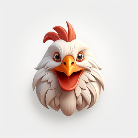 the animated rooster logo showcases a white shape and texture, resembling hyper-realistic portraits. with playful character design and lively facial expressions, this logo draws inspiration from 2d game art and angura kei style. the relief sculpture-like details add depth to the cartoon-like characters, creating a visually captivating logo design. ai generatedの素材