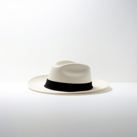 a white hat stands out against a clean white background, showcasing the polished craftsmanship and bold chromaticity of new american color photography. the light beige and black tones create a balanced composition reminiscent of the cinquecento era, with a touch of manapunk influence. ai generatedの素材