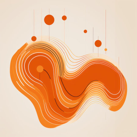 the golden orange wave abstract vector showcases a mid-century illustration style with rounded forms and intricate lines. it exudes a retro feel and combines realistic and fantastical elements. this interactive artwork features simple yet powerful forms, creating a visually captivating experience. ai generatedの素材
