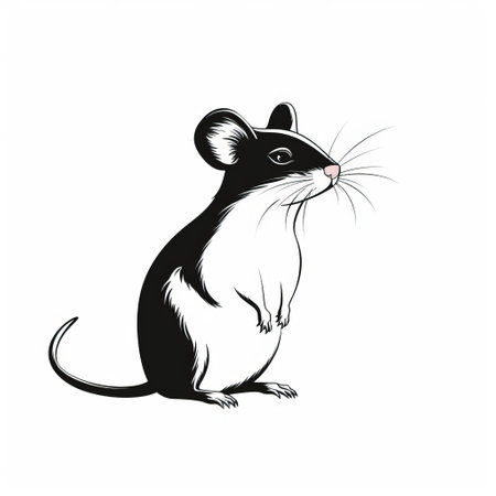 a little mouse is depicted in this vector illustration, isolated on a white background. the drawing follows a black and white realism style, reminiscent of mid-century illustration. the minimalist canvases and matte photo effect add to its charm. although the image is of low resolution, it still captures the adorable essence of the mouse. ai generatedの素材