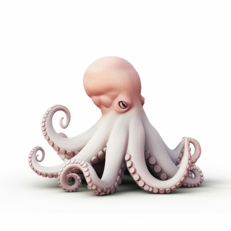 an eye-catching 3d illustration by john wilhelm featuring a white octopus with soft and rounded forms. the artwork is created in a realistic yet imaginative style, using light pink and light maroon colors. this captivating image is sculpted with creative commons attribution. ai generatedの素材