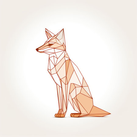 a low poly fox with an orange color polygonal design is depicted in this flat style portrait. the fox is created using fine line work, with light maroon and beige tones. the design incorporates elements of egyptian iconography, simplistic ink drawings, and silhouette figures. the use of glass as a material adds a unique touch, while graphic black outlines define the overall composition. ai generatedの素材