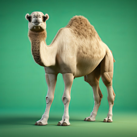 a brown and white camel 3d model is showcased in this photo, available for free download. the model is rendered in cinema4d, featuring a light green and amber color scheme. the large format lens captures the saturated color field, while photo-realistic techniques and focus stacking highlight the camel's graceful curves. ai generatedの素材