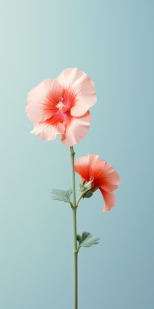 small orange flowers on a light blue background in hd photo. the photo is in the style of carl kleiner, featuring pink and beige tones. it is influenced by the works of oliver wetter, xiaofei yue, and ancient chinese art. captured with a medium format lens, the image showcases a beautiful combination of light green and pink hues. ai generatedの素材