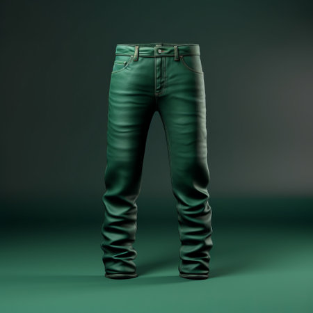 a 3d model of green leather pants, featuring a smokey background inspired by the style of jean dupas. these hip-hop style pants are designed in a dark gray and emerald color combination. the foreshortening techniques used in this model are reminiscent of the works of jean restout the younger, creating a visually striking and poured effect. ai generatedの素材