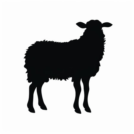 a sheep silhouette stands out against a white background, showcasing a distinctive character design reminiscent of american iconography. the dark proportions and artistic style draw inspiration from the works of grant wood, richard serra, and wildlife muralism, resulting in a captivating illustration. ai generatedの素材