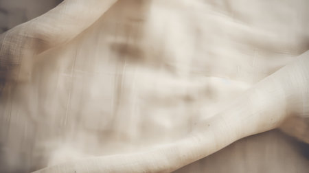 a white cloth, with dappled brushwork style, hangs gracefully from the wall. its light beige hue blends with the blurry details, creating organic contours. the matte photo captures the trompe-l'oeil illusionistic detail, showcasing the woven and perforated texture of the cloth. ai generatedの素材