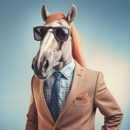 an animal wearing sunglasses and blue jeans, sporting a tie, exudes a fashionable flair in this surrealistic photograph. the muted tones and light brown hues add a touch of the blue rider art movement, while the jazzy and charismatic vibe reflects the influence of pop-culture-infused aesthetics. this captivating image, reminiscent of mike campau's style, merges various elements to create a visually striking composition. ai generatedの素材