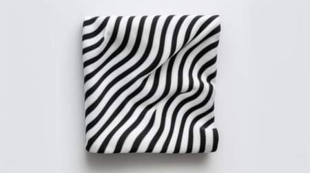 a black and white striped towel hangs in a bedroom, showcasing a unique design reminiscent of wavy resin sheets. the abstract non-representational shapes add an artistic touch to the sculpted towel. this visually stunning image combines techniques like ambient occlusion, focus stacking, and 3d rendering, creating a captivating aesthetic. ai generatedの素材