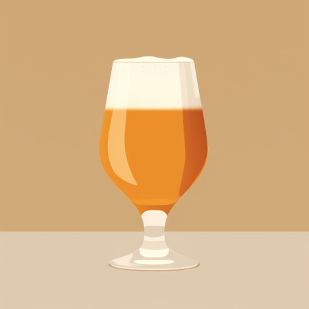 an orange beer glass is showcased against a background with a brown patina, reminiscent of the minimalist illustrator style. the digital illustration features soft variations of color, including light beige and white, creating a visually pleasing composition. the balanced proportions of the glass evoke the artistic influences of paul barson and pieter de hooch. ai generatedの素材