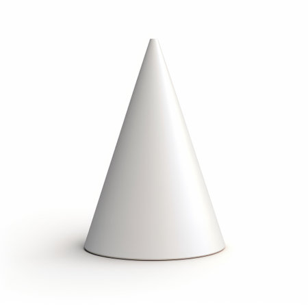 a white cone-shaped lamp made of flat white cardboard, inspired by the artistic styles of storm thorgerson, octane render, and julian opie. this symbolic object features toy-like proportions and a 3d, rounded design. ai generatedの素材