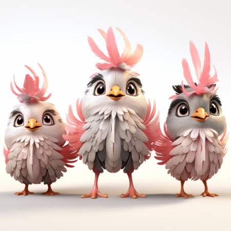 3d hen with adorable pink feathers, showcasing inventive character designs and rendered in cinema4d. this naturalistic bird portrait combines childlike illustrations with rough clusters, creating an illusion of three-dimensionality. explore the hyper-realistic bird studies in this captivating artwork. ai generatedの素材