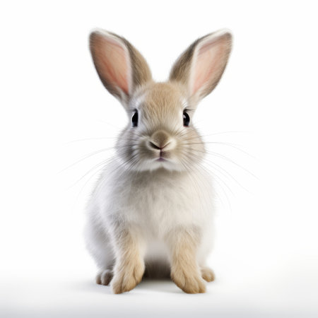 white rabbit sitting against a light brown and light beige background. soft focal points and clean lines create a crisp and clean aesthetic. the blurred forms add a touch of elegance to the overall composition. ai generatedの素材