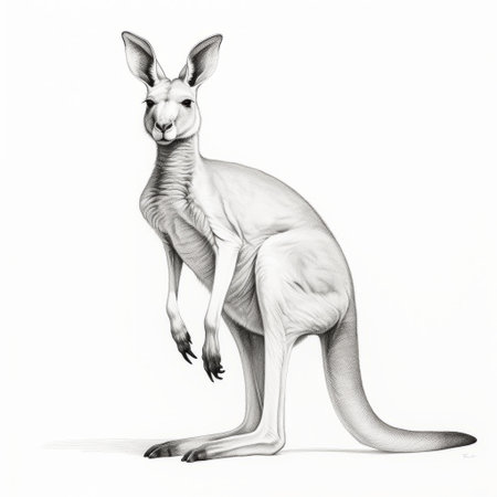 the kangaroo is depicted in a hyperrealistic style, with its head held high. this black and white illustration showcases elements of realism, ambient occlusion, and editorial design. it also incorporates elements of kimoicore, scientific illustration, and caricature-like features. ai generatedの素材
