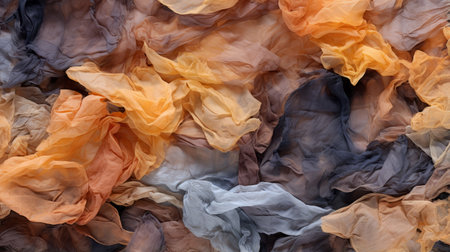 a super wide aerial view photo texture showcasing the vibrant and textured mixed organza yard mulch. this unique image captures the beauty of industrial materials and raw materials in a trashcore style. the thick impasto texture adds depth to the flat surfaces, creating a visually striking composition. with its high resolution, this recycled and gritty photo is perfect for various design projects. ai generatedの素材