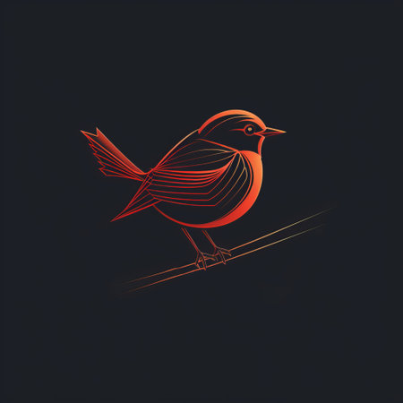 an orange bird with wings printed on its back is depicted in this editorial illustration by yiannis moralis. the artwork showcases a style of linear abstraction with a dark red and light crimson color palette. against a black background, the precision of line and engraved line-work create a visually striking composition. ai generatedの素材