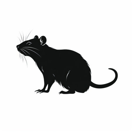black rat sitting on a white background, showcasing elegant use of negative space. this scientific illustration captures the essence of the rat's features, making it a perfect choice for animated gifs, tattoos, or high-resolution displays like 3840x2160. the smooth lines and attention to detail create a visually stunning image. ai generatedの素材