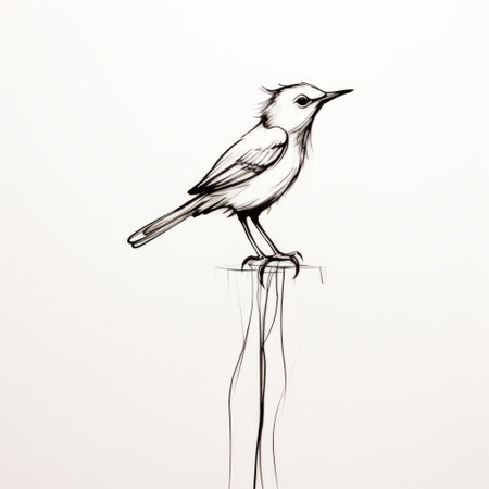 a sketch of a bird perched on a wire, inspired by the artistic styles of olivier valsecchi, alice pasquini, and forced perspective drawings. this minimalistic illustration captures a sense of serenity with its contemporary animal sculpture design. the clean and sharp inking technique, reminiscent of bastien lecouffe-deharme's work, adds a touch of elegance to the overall composition. ai generatedの素材