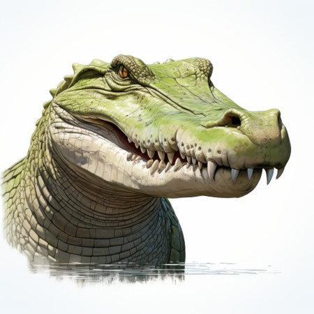 a hand-drawn image of an alligator, created in the photobashing style, showcases dynamic and exaggerated facial expressions. the artist, inspired by the works of henryk gotlib and raphael lacoste, skillfully employs realistic usage of light and color. the alligator's strong facial expression is further enhanced through digital techniques. ai generatedの素材