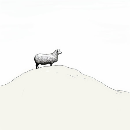 a sheep stands on a small hill in this graphic novel-inspired illustration. the minimalist sensitivity of the artwork showcases hyper-detailed elements, creating a captivating visual. this hand-drawn editorial illustration exudes a sense of silence and tranquility. discover more of these unique and artistic illustrations on flickr. ai generatedの素材