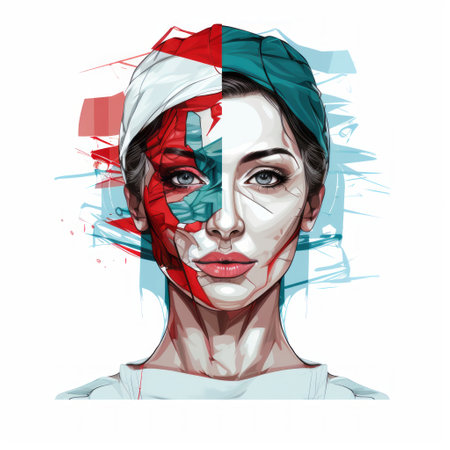 intaglio lemily elaine by daniel pettyjohn is a simplistic vector art piece inspired by the style of patrice murciano. with a combination of light turquoise and red, this artwork showcases detailed character illustrations and cubist fractured perspectives. the artist, ahmed morsi, has paid great attention to the intricate character design in this piece. ai generatedの素材