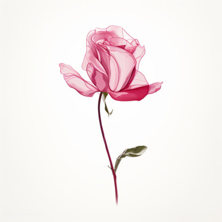 a pink rose is showcased on a white background, resembling ethereal illustrations. the image features accurate and detailed elements with minimal retouching. the rose is a combination of dark pink and light amber hues, creating a trace monotone effect. its graceful curves and bio-art aesthetics make it visually captivating. ai generatedの素材