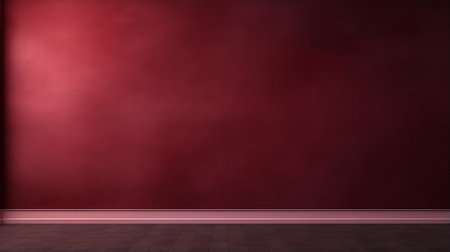 a vacant space featuring red walls and a wooden floor, designed in a style that combines light purple and dark crimson. the richly detailed backgrounds add depth to the realistic depiction of light in this matte photo. the color scheme includes shades of crimson and bronze, giving the space a traditional feel with dark brown and crimson accents. ai generatedの素材