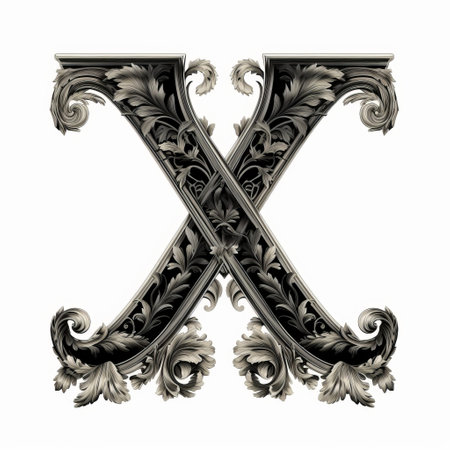 an ornate x vector artwork inspired by the style of sebastian errazuriz. this intensely detailed piece features playful typography and is rendered in 8k resolution. the artwork showcases intricate foliage and draws inspiration from the detailed aesthetics of alexander mcqueen. its hyper-realistic details make it a captivating visual experience. ai generatedの素材