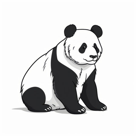 a panda bear sitting in front of a white background, depicted in a minimalistic black and white sketch style. the image features flat shading and a monochromatic color scheme, with realistic usage of light and color. the contour lines are accurate and detailed, resulting in a high-definition (uhd) image. ai generatedの素材