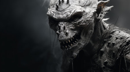 the dark lord of the rings wallpaper features sculptural grotesqueries in close-up shots. this wallpaper is designed for both desktop and mobile devices, capturing the essence of the dark and intense portraiture. with finely rendered textures and a color palette of light white and dark gray, this wallpaper showcases the unique style of frogcore photography. ai generatedの素材
