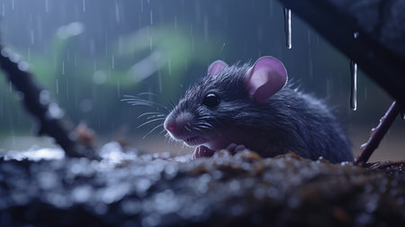 a mouse, portrayed in a detailed and atmospheric style, sits in the center of the ground. this captivating portrait, created using cinema4d and employing wet-on-wet blending, rtx, sharp focus, and photo-realistic techniques, showcases the charming character illustrations of the mouse. ai generatedの素材